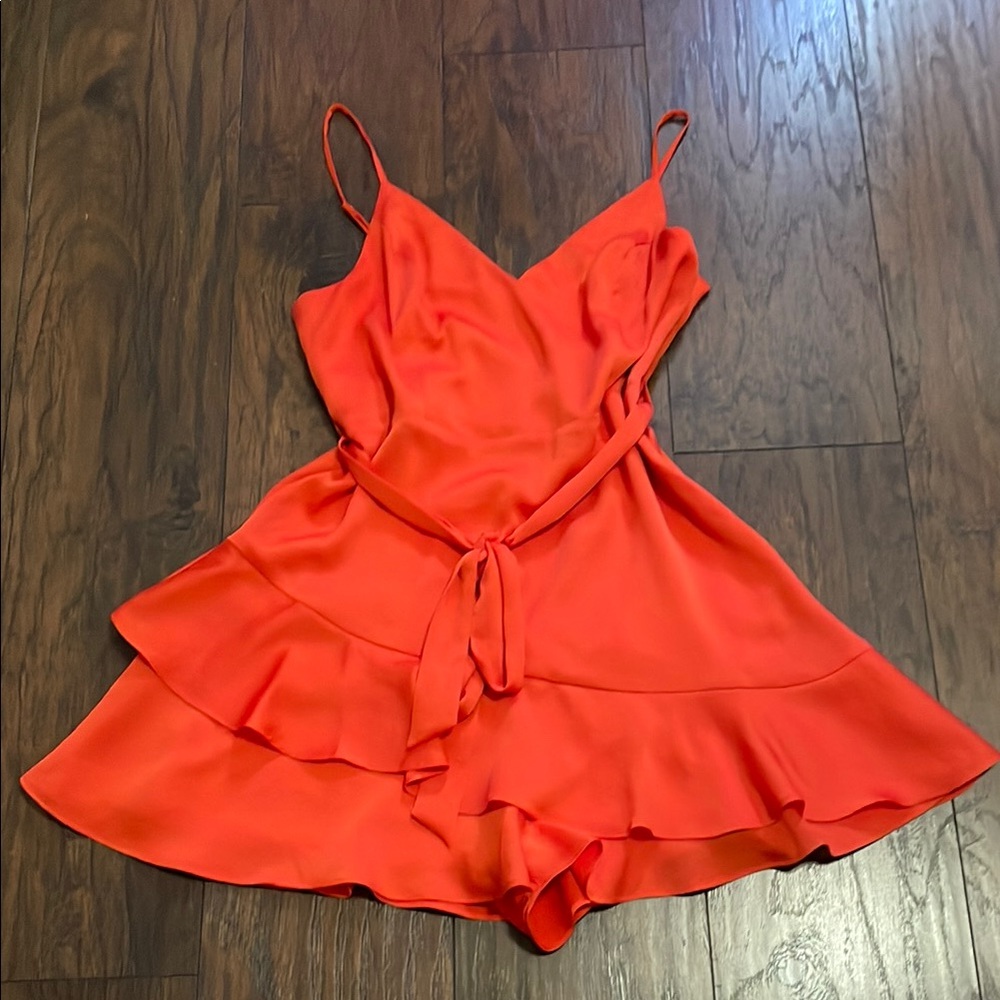 Vibrant Orange Sleeveless romper Dress